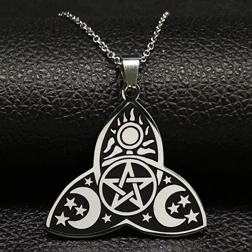 Wiccan Celestial Trinity Knot Pendant Necklace